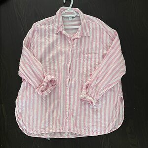 Old Navy XL Pink and White Striped Button-Up Shirt